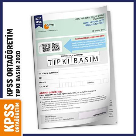 KPSS Ortaöğretim/Lise 2020 ÖSYM Tıpkı Basım Türkiye Geneli Dijital Çözümlü Çıkmış Soru Kitapçığı